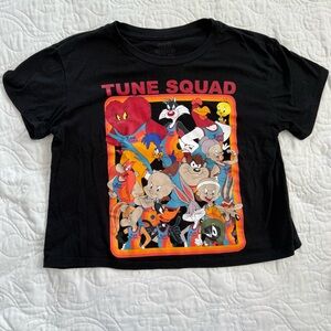Space Jam: A New Legacy Tune Squad 100% Cotton‎ Crop Black T-Shirt Medium EUC